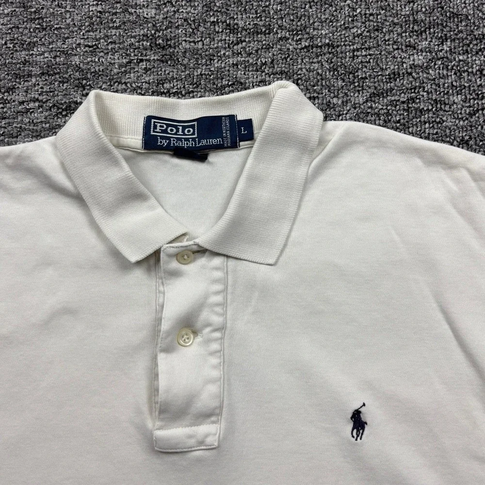 Vintage 90s Polo Ralph Lauren Short Sleeve Cream Polo Shirt Size Large